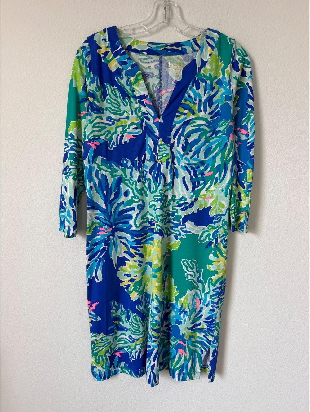 Lilly Pulitzer 3/4 Sleeve V-Neck Colorful Abstract Resort Amina Dress Size S